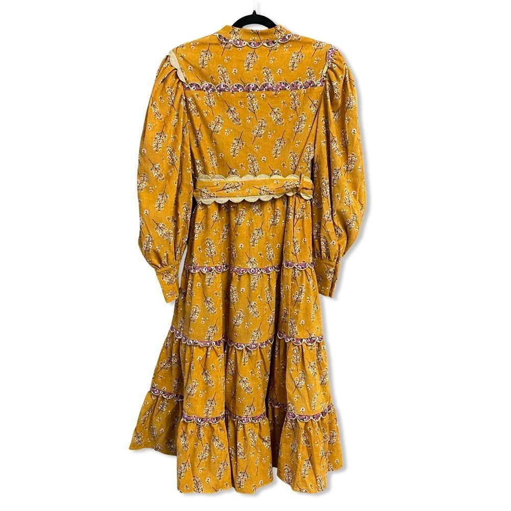 CeliaB Willow Dress Mustard Floral Long Sleeve Dress corduroy print midi NWT L - Picture 4 of 10